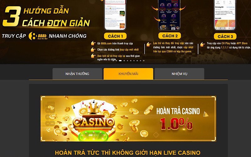 Chương trình khuyến mãi hoàn trả tại Casino Online 888B